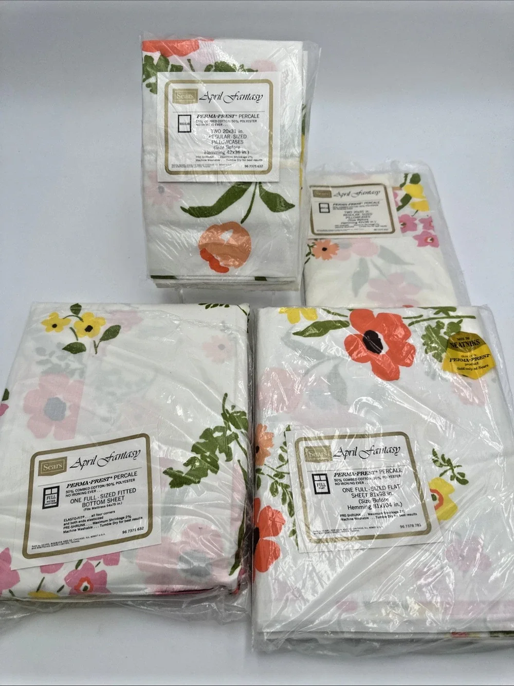 Beautiful Vintage Prema-Prest Full Size Sheet Set Percale April Fantasy